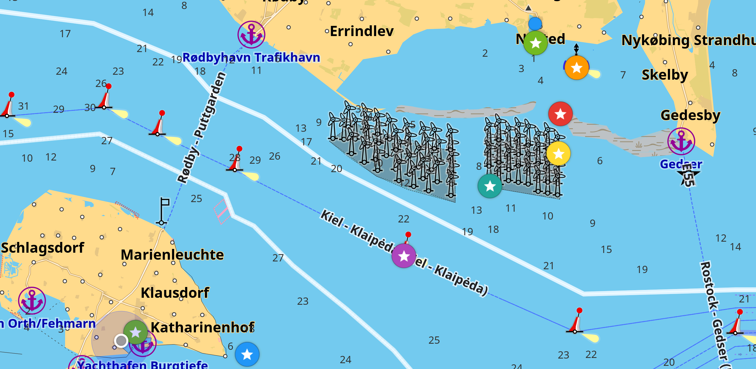 Seekarte von Tag 4: Von Nysted nach Burgstaaken auf Fehmarn