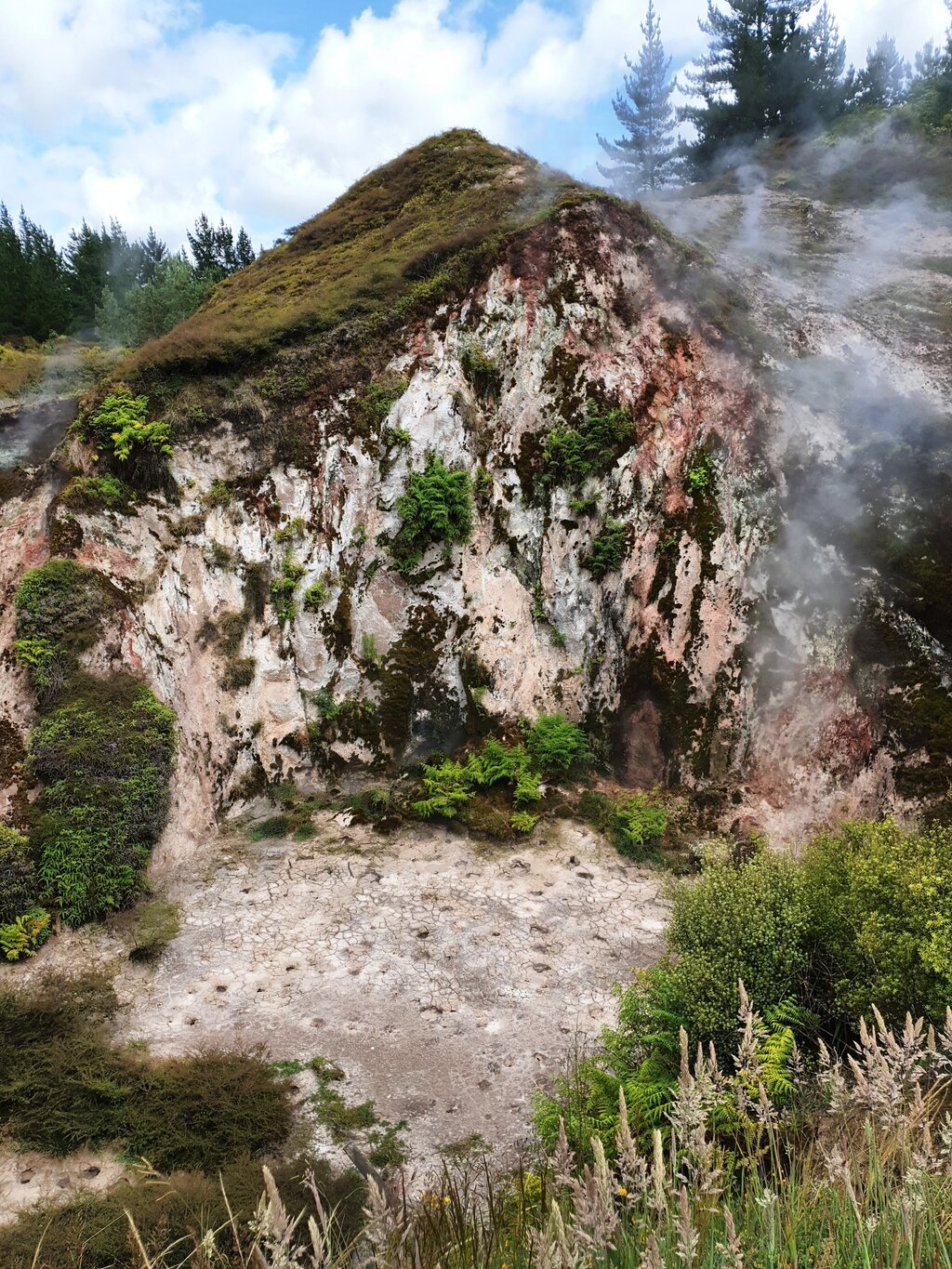 …und blubbernden, vulkanischen Schlamm ansehen.