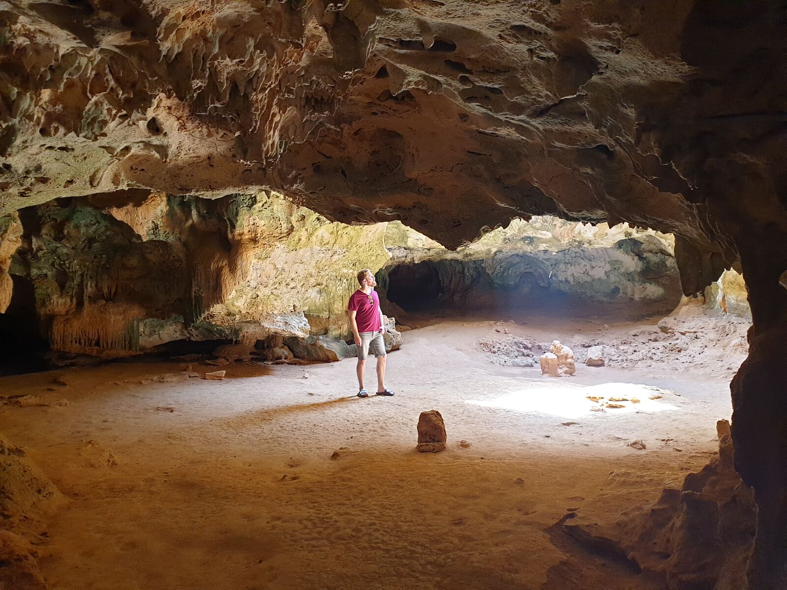 In the east of the island, there are a few spacious caves.