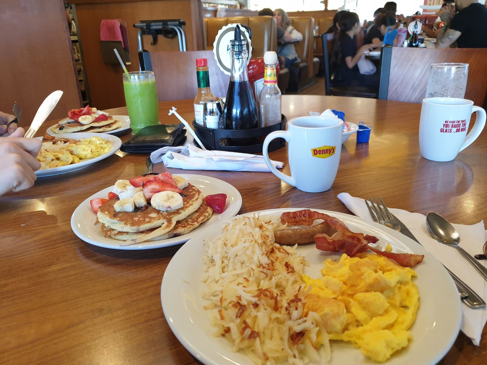 Breakfast at Denny’s american diner with enough calories for an entire day