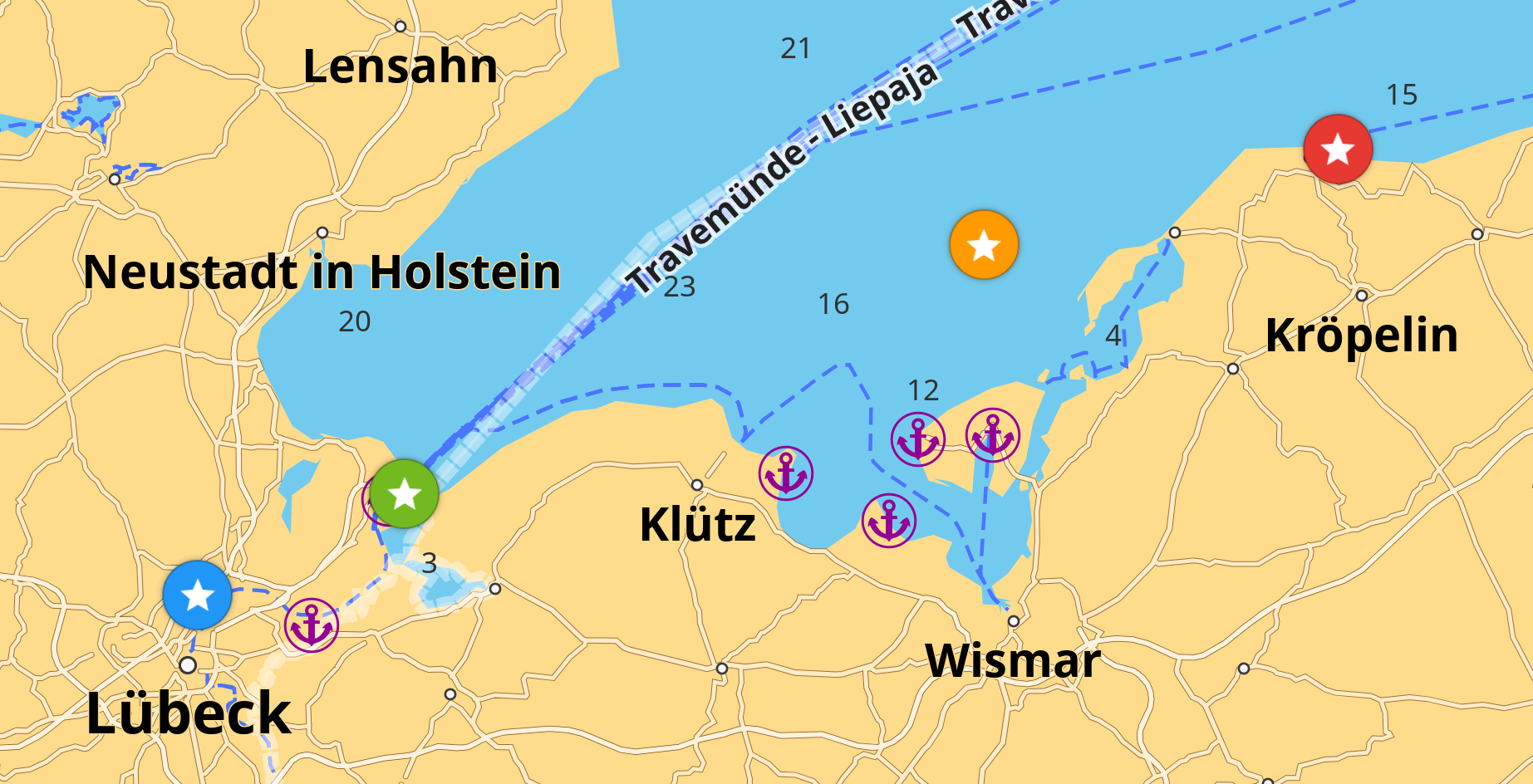 Seekarte von Tag 1: Von Bad Schwartau nach Bad Kühlungsborn
