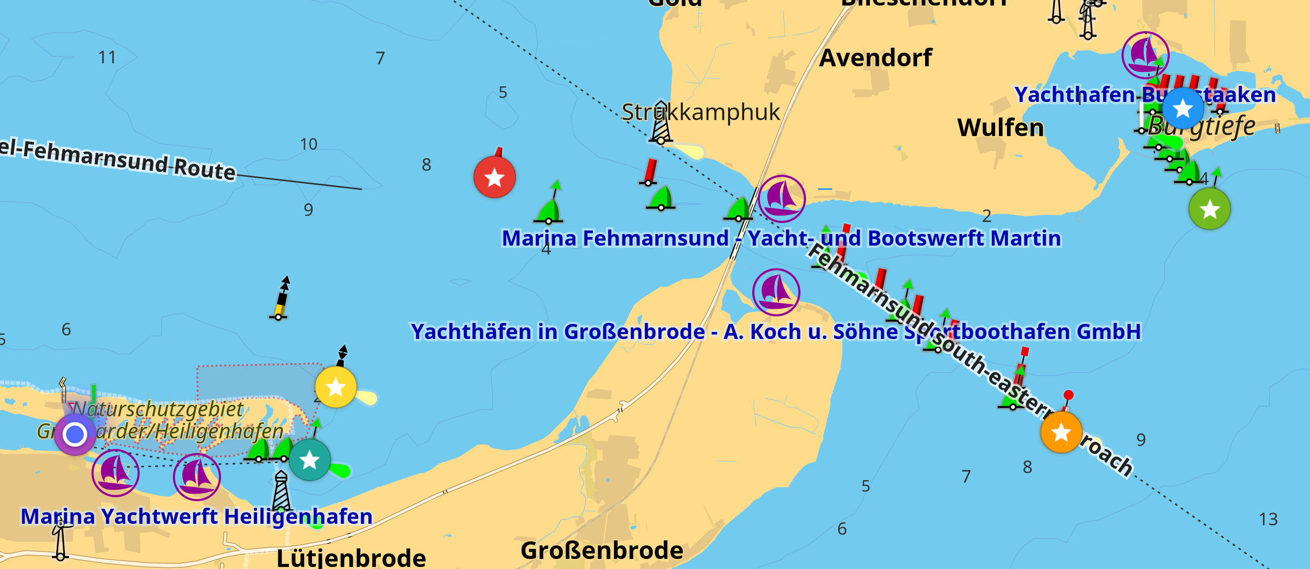 Seekarte von Tag 6: Von Burgtiefe auf Fehmarn nach Heiligenhafen