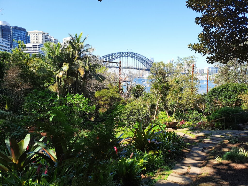 Blick von Wendy’s Secret Garden auf die Harbour Bridge